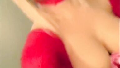 Sexy blonde crossdresser show fake breast - 10 image