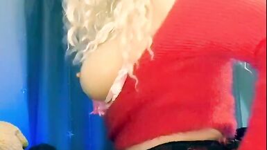 Sexy blonde crossdresser show fake breast - 12 image