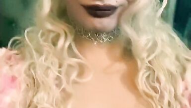 Sexy blonde crossdresser show fake breast - 14 image