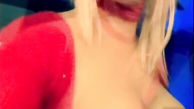 Sexy blonde crossdresser show fake breast - 8 image