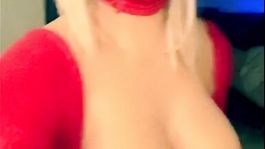 Sexy blonde crossdresser show fake breast