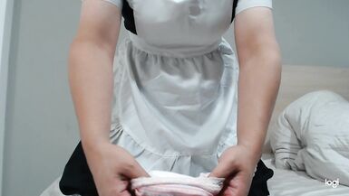 Crossdresser Wearing a Maid Dress then Jerking off on a Sanitary Towel - 8 image