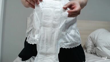 Crossdresser Wearing a Maid Dress then Jerking off on a Sanitary Towel - 9 image