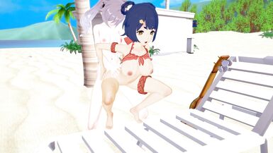 Genshin Impact XIANGLING and KEQING FUTA beach party (3D HENTAI) - 14 image