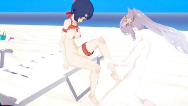 Genshin Impact XIANGLING and KEQING FUTA beach party (3D HENTAI) - 6 image