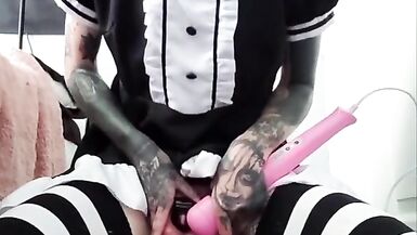 Sissy maid rides Monster dildo - 8 image