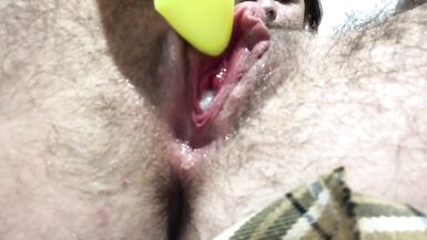 schoolgirlboy stretches his pussy with huge dildo, plays with his toys - 12 image