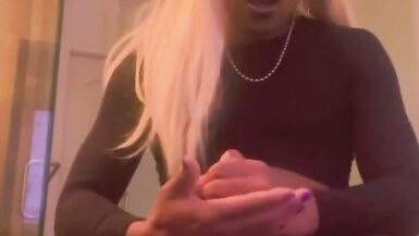 Sexy Blonde TGirl Bust Thick Load in your Face - 15 image