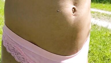 Femboy outdoor walking in lingerie - 3 image