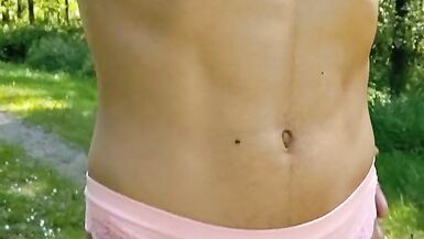 Femboy outdoor walking in lingerie - 8 image