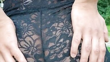 Sissy Black lingerie outdoor - 15 image