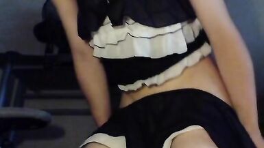 Femboy dressed as maid masterbates with cat butt plug and big dildo and cums big - 11 image