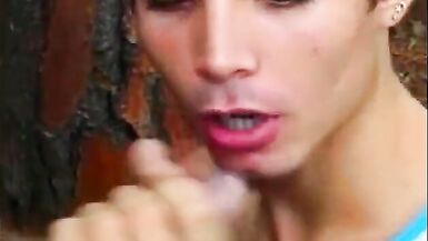 Inexperienced boy wraps his lips around sunburnt shemale's dong - 4 image