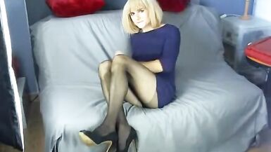 Sexy crossdresser Blue Dress Pantyhose High Heels - 13 image