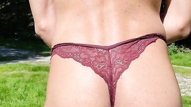 Sissy in Purple lingerie exposing - 4 image