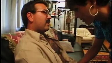 Naughty wife joins her empty-headed husband and his shemale - 1 image