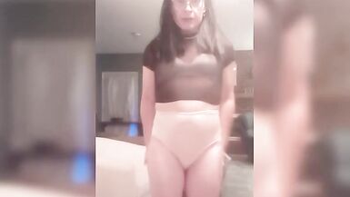 Tranny taking off her panties. - 6 image