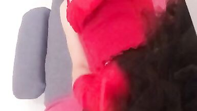 Leatransteen wearing red corsagge and Cum in Mouth - 5 image