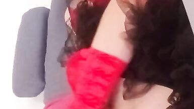 Leatransteen wearing red corsagge and Cum in Mouth - 7 image