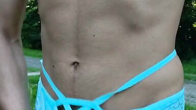 Crossdresser in sexy blue Lingerie outdoor - 11 image