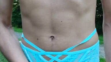 Crossdresser in sexy blue Lingerie outdoor - 12 image