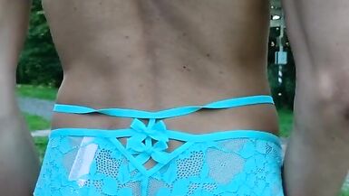 Crossdresser in sexy blue Lingerie outdoor - 14 image