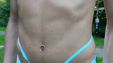 Crossdresser in sexy blue Lingerie outdoor - 8 image