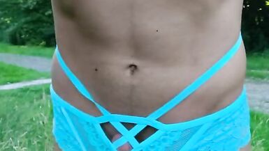 Crossdresser in sexy blue Lingerie outdoor - 9 image