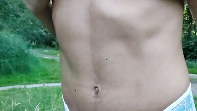 Sissy big Cock showing in Public park - 5 image