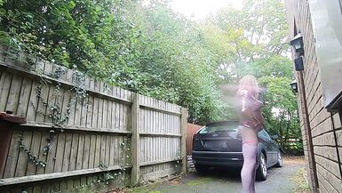 kelly cd horny driveway wank in pink pvc dress - 11 image