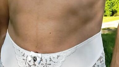 Crossdresser in White Lingerie outdoor - 6 image