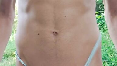 Crossdresser blue lingerie outdoor - 10 image