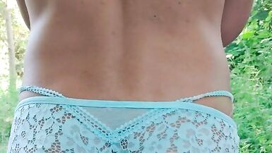 Crossdresser blue lingerie outdoor - 5 image