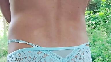 Crossdresser blue lingerie outdoor - 7 image