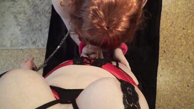 CHAINED FEMINIZED SISSY GETS PEGGED HARD WITH A VIBRATING STRAPON - 2 image