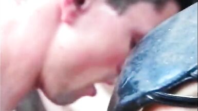 Cute tranny with raven hair polishes sticklike stud's ass - 15 image