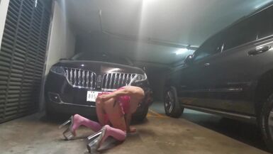 Sissy slut anal masturbing in the garage - 1 image