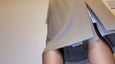 Beige office skirt with white half slip - 2 image