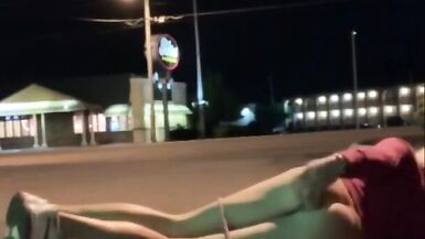 Wild Risky Public Anal Dildo Sexy Sissy Exhibitionist in a parking by very busy road