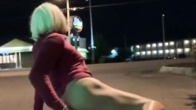 Wild Risky Public Anal Dildo Sexy Sissy Exhibitionist in a parking by very busy road - 15 image