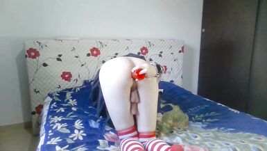 horny tranny slave in cosplay fucks herself hard - 4 image