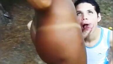 Horny gay sucks inexperienced Brazilian shemale dong and licks ass