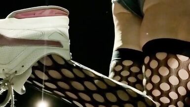 Sexy Ass Tight Jean Shorts and Fishnets on public display Hot Sissy Ts - 11 image