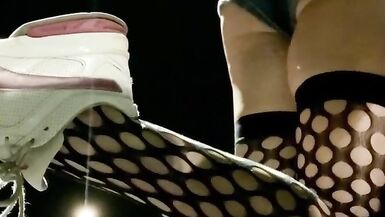 Sexy Ass Tight Jean Shorts and Fishnets on public display Hot Sissy Ts - 9 image