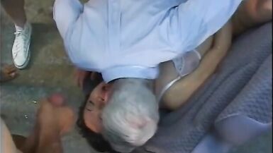 Three horny fellows fool around with playful tranny - 6 image