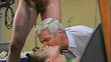 Three horny fellows fool around with playful tranny - 9 image