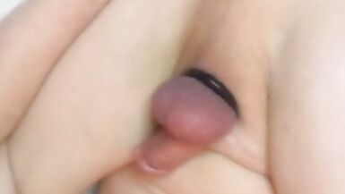 Spun out tranny plays with thick toy and cums all over! - 8 image