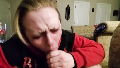 FTM cocksucker eagerly works Daddy's dick in the living room, roommate upstairs - 15 image