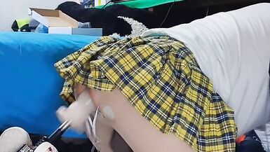 Big Dildo anal fuck with electric patch