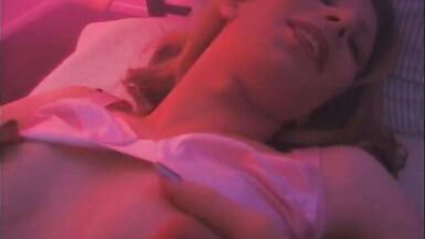 Blonde shemale is having a wet dream when dude comes in - 2 image